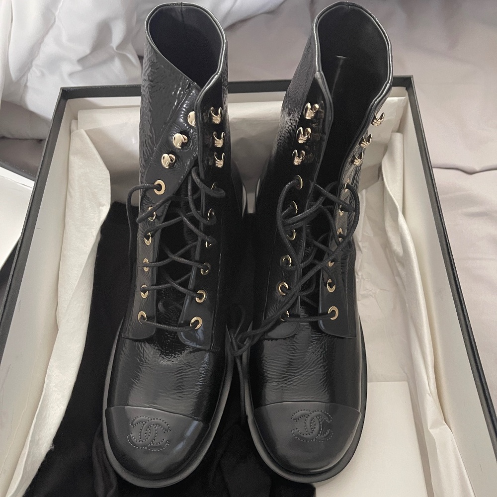 CHANEL Lace up MOTO BOOT